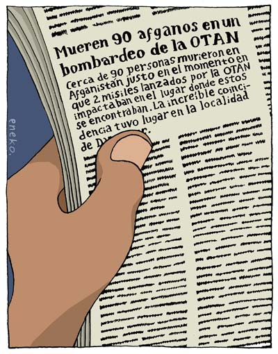 Noticia. Mueren 90 afganos en un bombardeo de la OTAN. Cerca de 90 personas murieron en Afganistán justo en el momento en que 2 misiles lanzados por la OTAN impactaban en el lugar donde estos se encontraban. La increíble coincidencia tuvo lugar en la localidad...