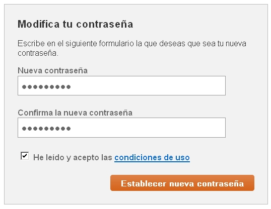 dos campos para poner contraseña